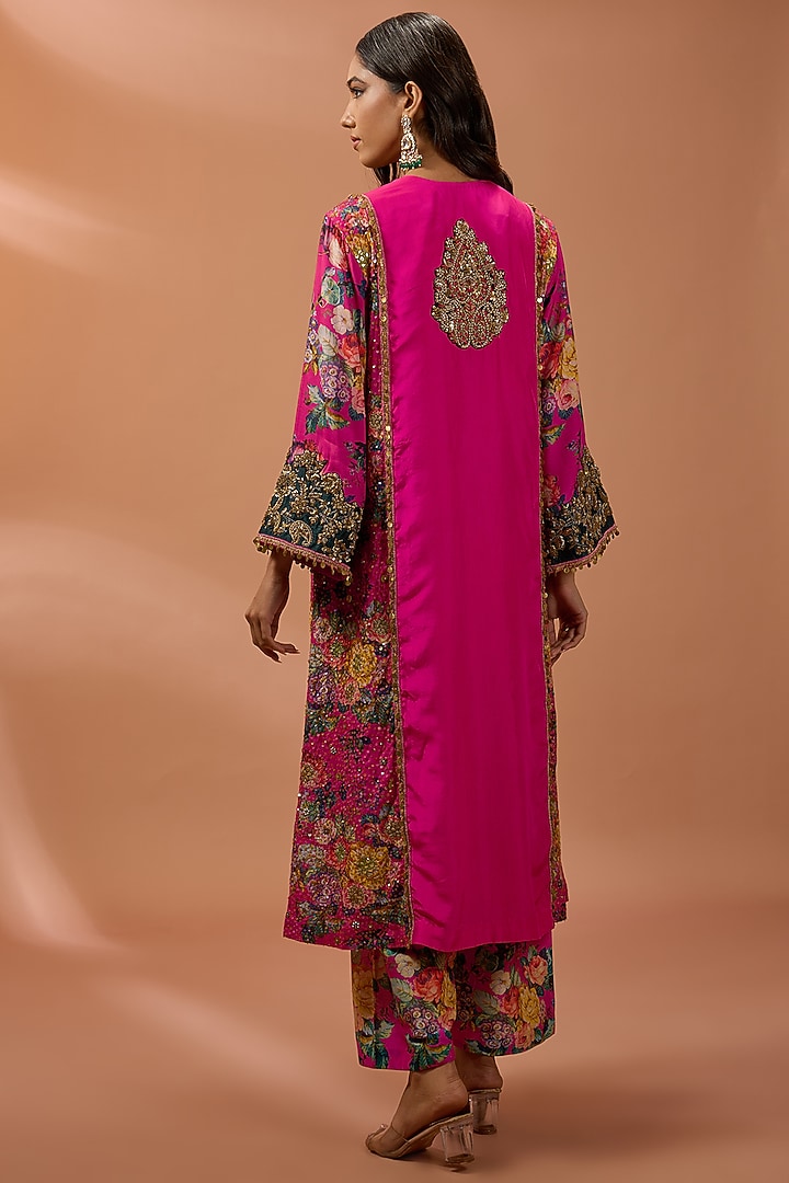 Pink Silk Hand & Machine Embroidered Kurta Set by Debyani at Pernia's Pop Up Shop