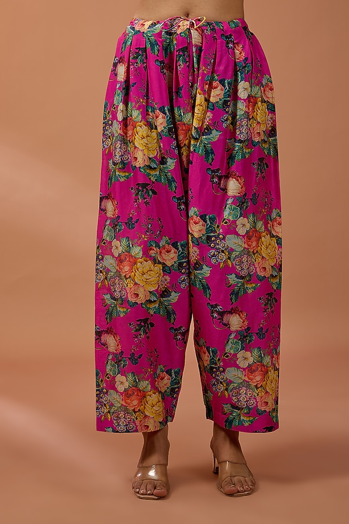 Pink Silk Hand & Machine Embroidered Kurta Set by Debyani at Pernia's Pop Up Shop