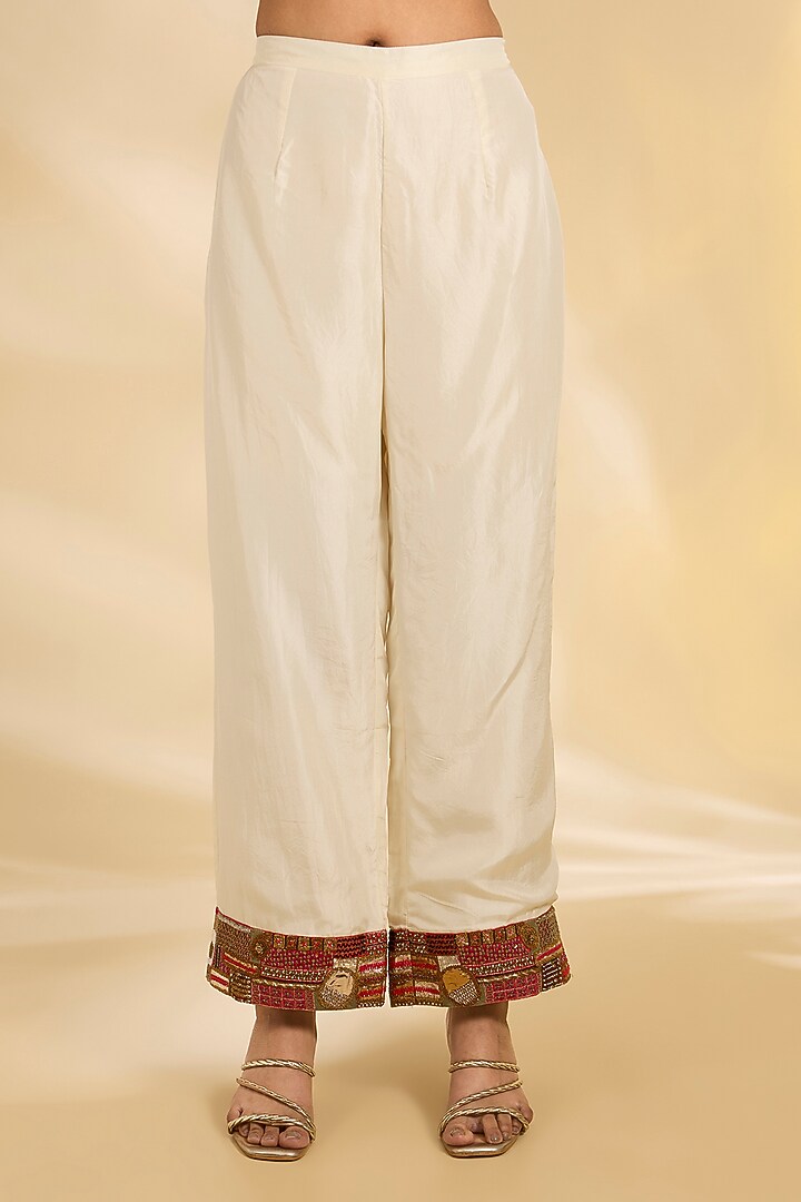 Red Silk Hand & Machine Embroidered Kaftan Set by Debyani at Pernia's Pop Up Shop