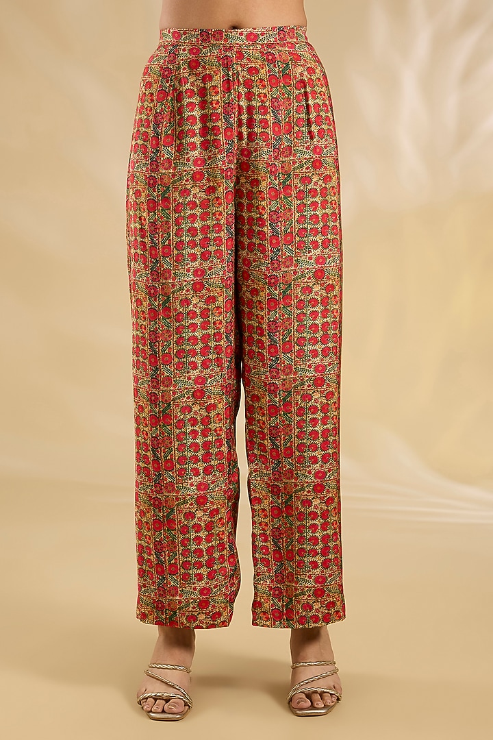 Pista Green Silk Abstract Printed & Embroidered Kaftan Set by Debyani at Pernia's Pop Up Shop