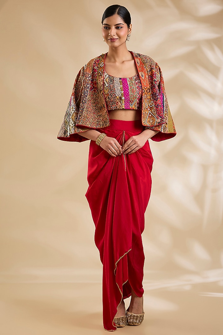 Red Silk Skirt Set by Debyani at Pernia's Pop Up Shop