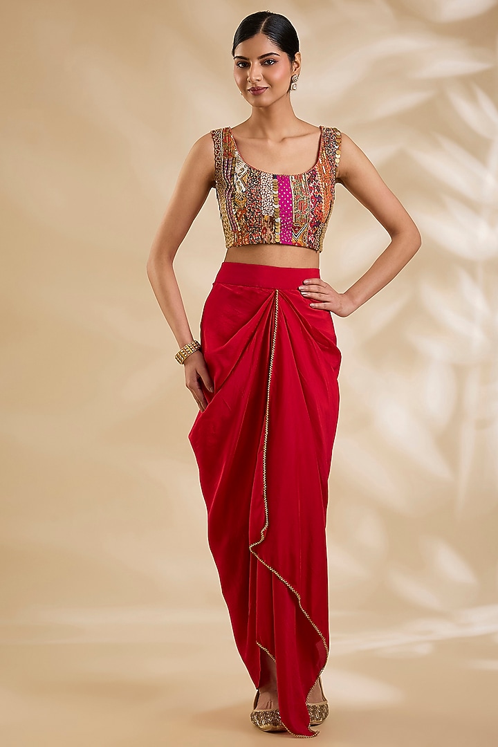 Red Silk Skirt Set by Debyani at Pernia's Pop Up Shop