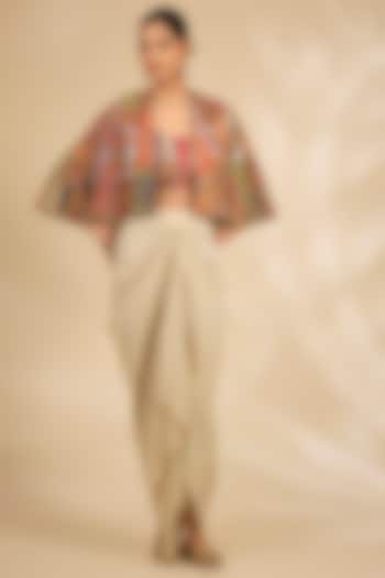 Ivory Silk Draped Skirt Set by Debyani at Pernia's Pop Up Shop