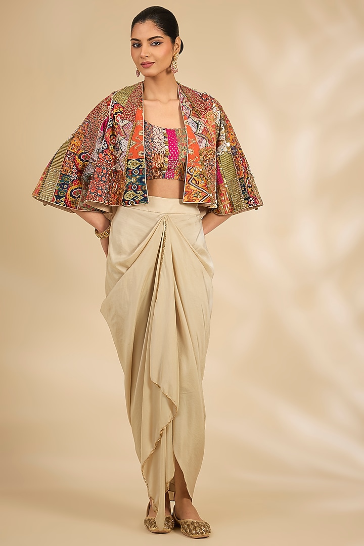 Ivory Silk Draped Skirt Set by Debyani at Pernia's Pop Up Shop