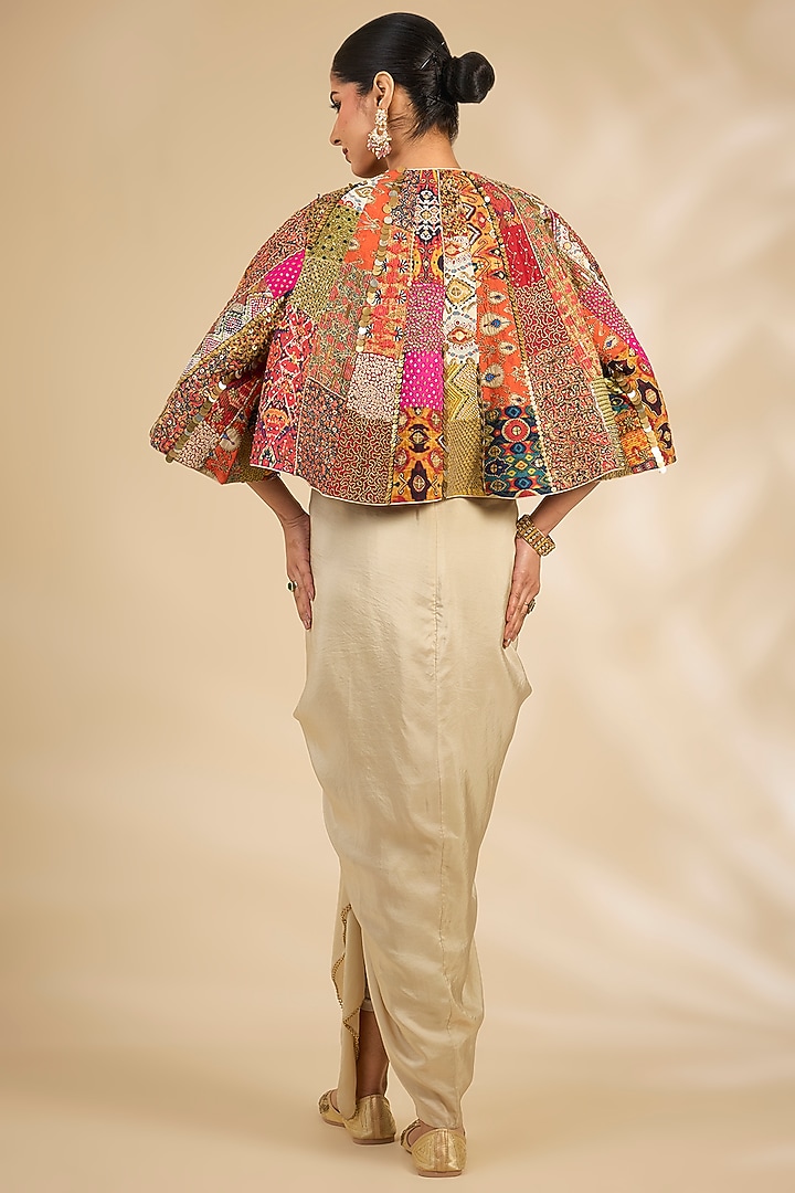 Ivory Silk Draped Skirt Set by Debyani at Pernia's Pop Up Shop