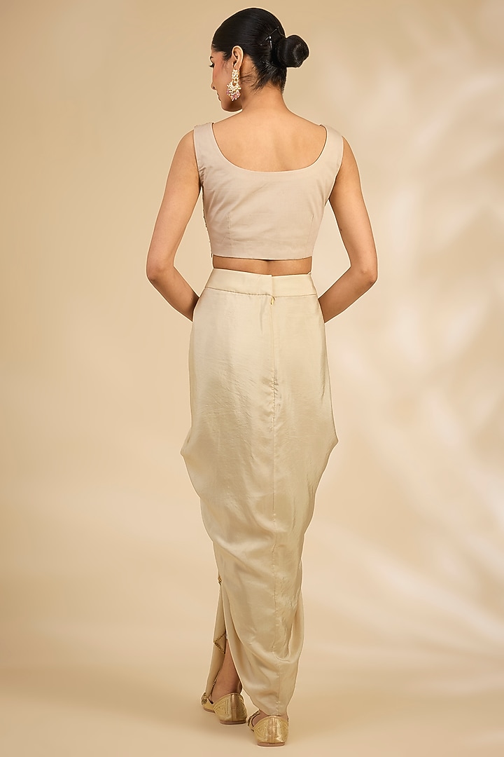 Ivory Silk Draped Skirt Set by Debyani at Pernia's Pop Up Shop