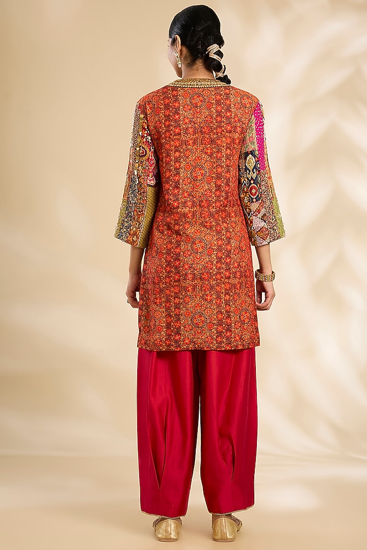 Multi-Colored Silk Hand & Machine Embroidered Kurta Set by Debyani at Pernia's Pop Up Shop