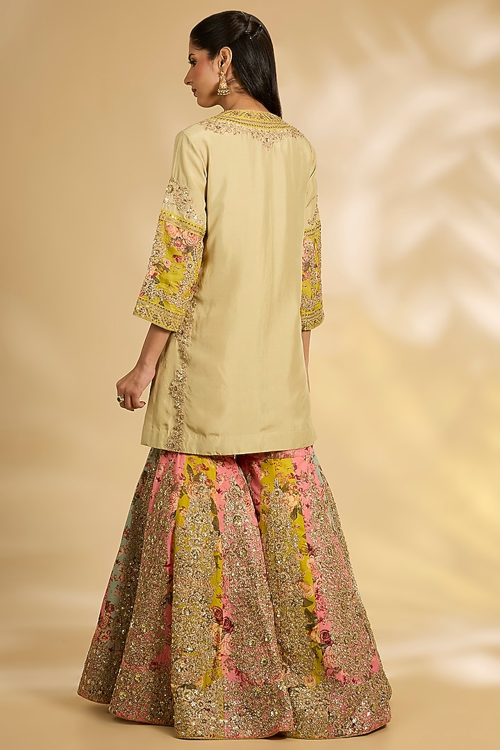 Multi-Colored Silk Hand & Machine Embroidered Bridal Sharara Set by Debyani at Pernia's Pop Up Shop