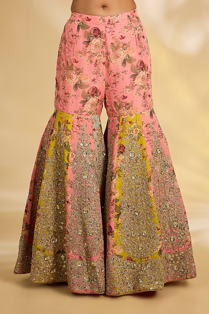 Multi-Colored Silk Hand & Machine Embroidered Bridal Sharara Set by Debyani at Pernia's Pop Up Shop