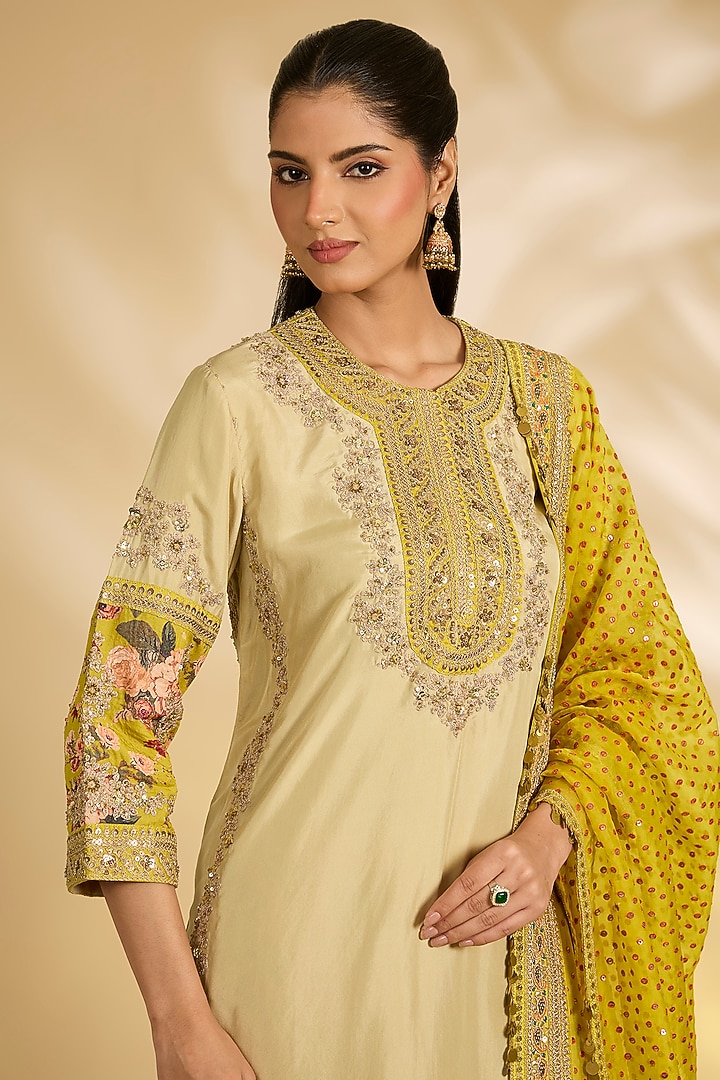 Multi-Colored Silk Hand & Machine Embroidered Bridal Sharara Set by Debyani at Pernia's Pop Up Shop