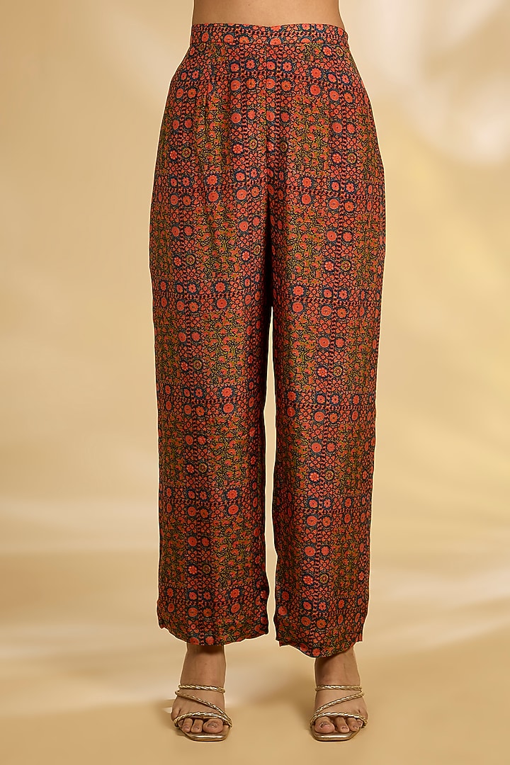Red Silk Hand & Machine Embroidered Kaftan Set by Debyani at Pernia's Pop Up Shop