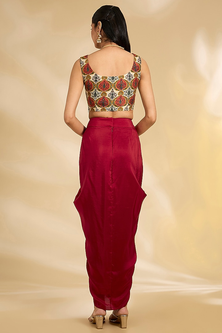 Maroon Silk Hand & Machine Embroidered Cape Set by Debyani at Pernia's Pop Up Shop