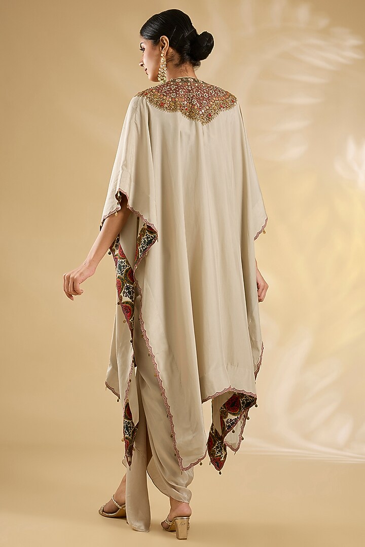 Ivory Silk Hand & Machine Embroidered Cape Set by Debyani at Pernia's Pop Up Shop