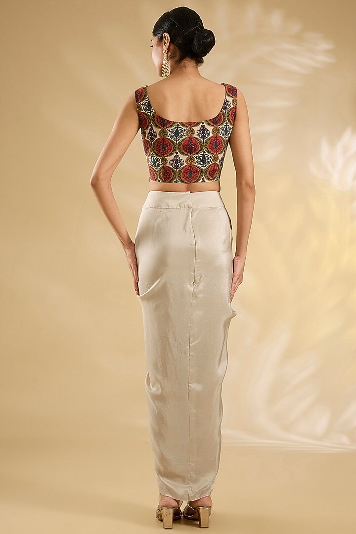 Ivory Silk Hand & Machine Embroidered Cape Set by Debyani at Pernia's Pop Up Shop