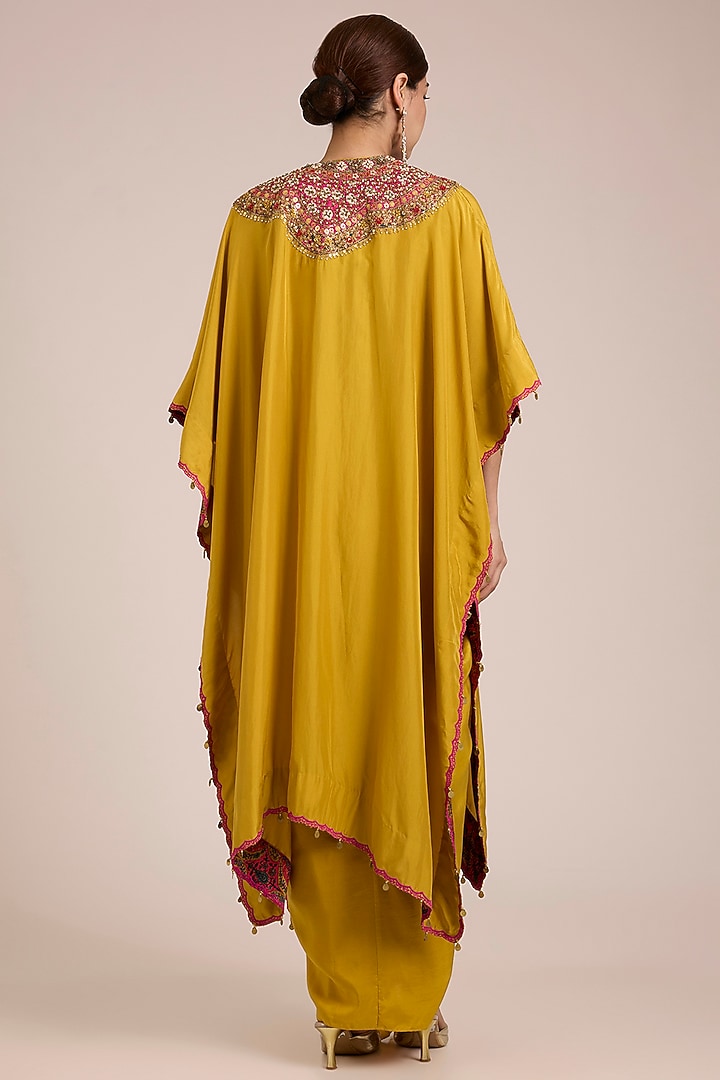 Mustard Silk Hand & Machine Embroidered Cape Set by Debyani at Pernia's Pop Up Shop