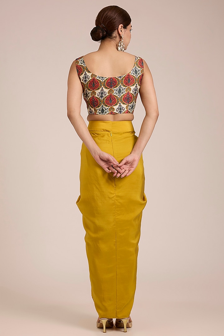 Mustard Silk Hand & Machine Embroidered Cape Set by Debyani at Pernia's Pop Up Shop