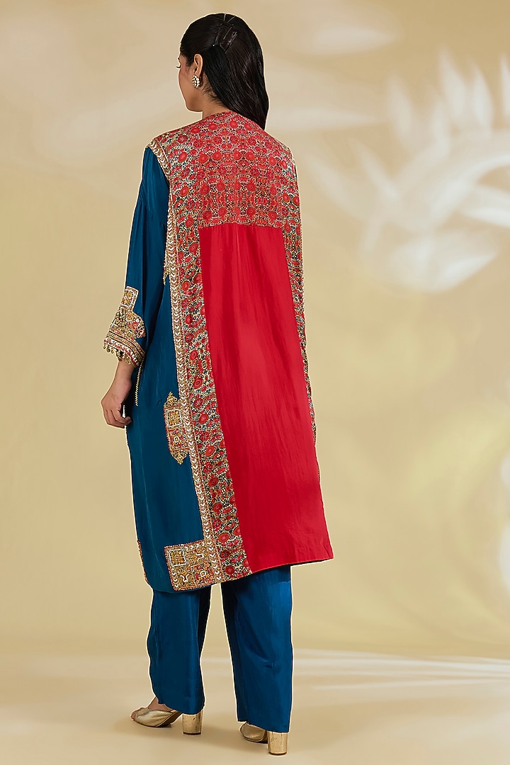 Red Silk Hand & Machine Embroidered Kurta Set by Debyani at Pernia's Pop Up Shop