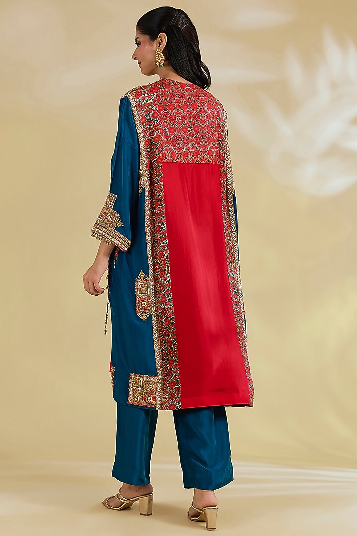 Red Silk Hand & Machine Embroidered Kurta Set by Debyani at Pernia's Pop Up Shop