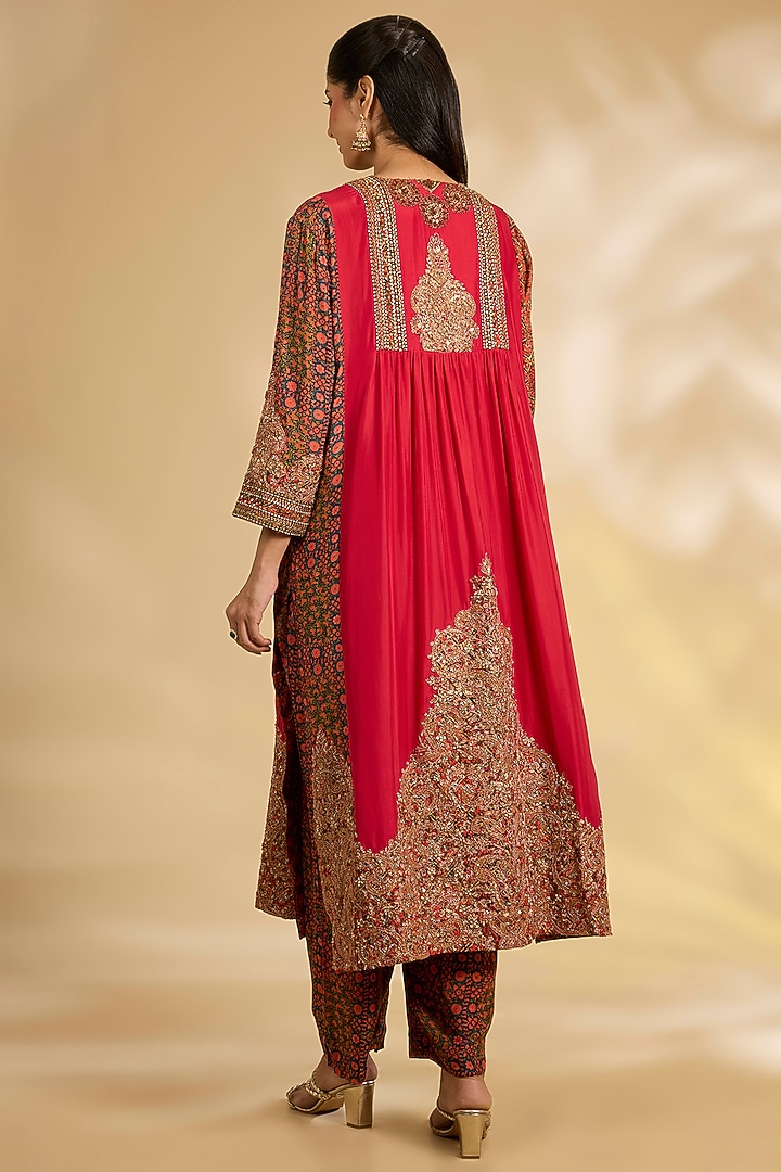 Red Silk Hand & Machine Embroidered Kurta Set by Debyani at Pernia's Pop Up Shop