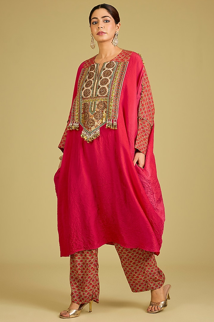 Red Silk Kaftan Set by Debyani at Pernia's Pop Up Shop