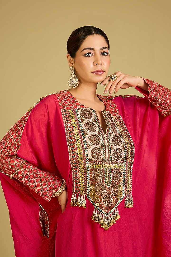 Red Silk Kaftan Set by Debyani at Pernia's Pop Up Shop