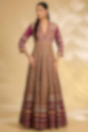 Pink Chanderi Hand & Machine Embroidered Bridal Anarkali by Debyani at Pernia's Pop Up Shop