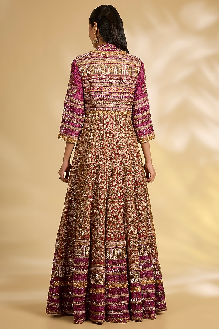 Pink Chanderi Hand & Machine Embroidered Bridal Anarkali by Debyani at Pernia's Pop Up Shop