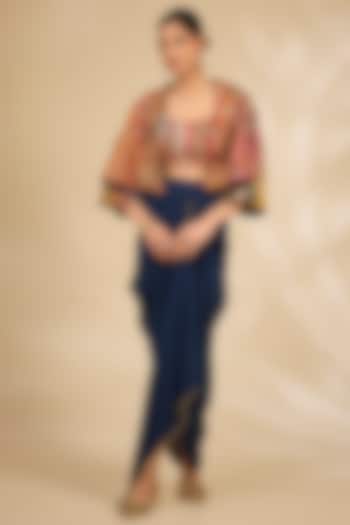 Blue Silk Draped Skirt Set by Debyani at Pernia's Pop Up Shop