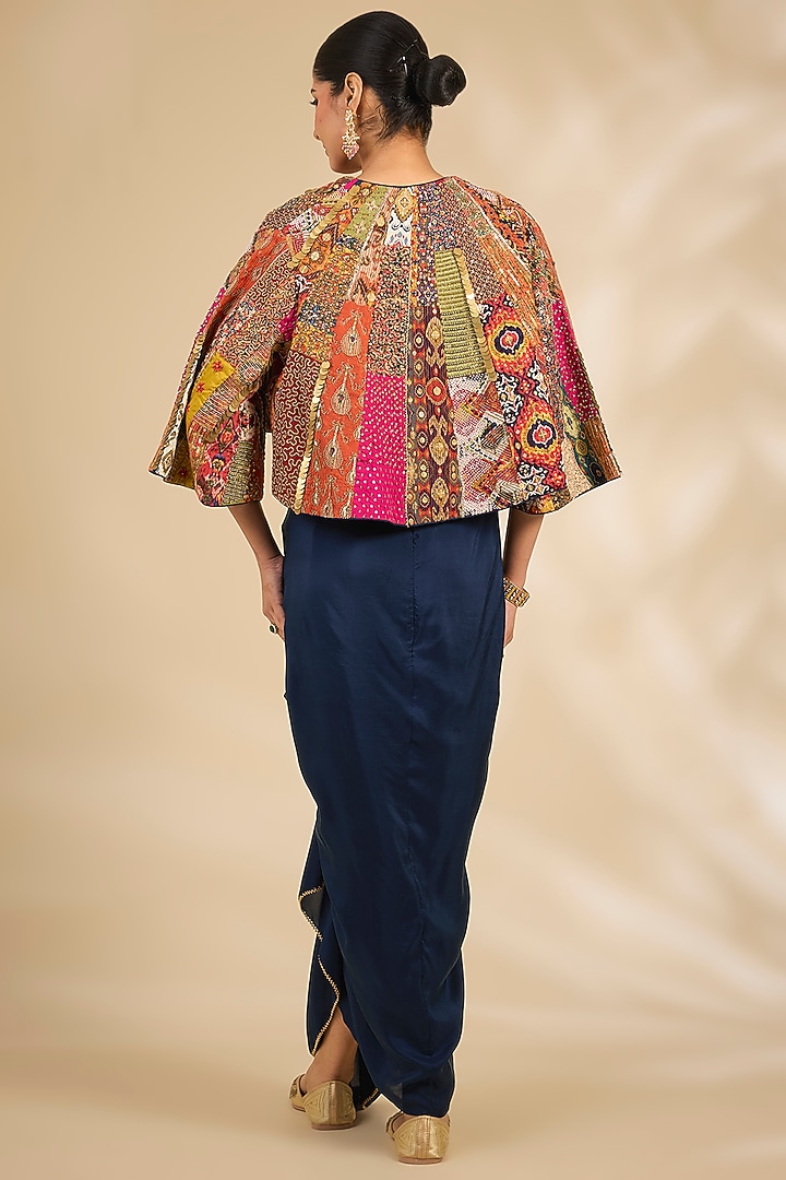 Blue Silk Draped Skirt Set by Debyani at Pernia's Pop Up Shop