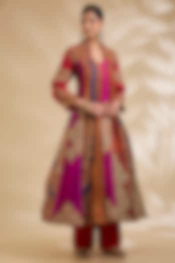 Multi-Colored Silk Hand & Machine Embroidered Bridal Anarkali Set by Debyani at Pernia's Pop Up Shop