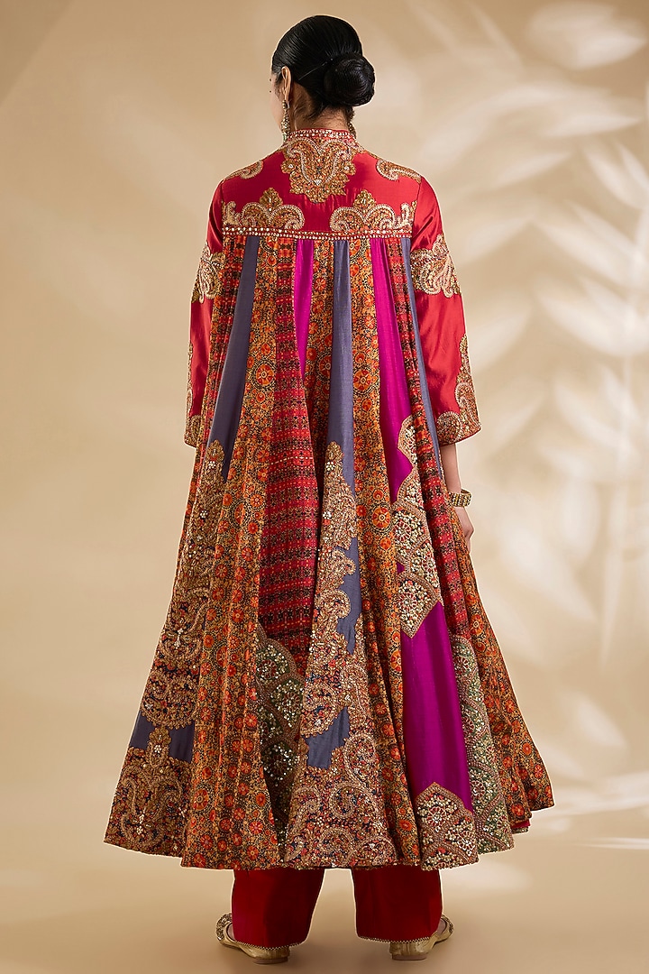 Multi-Colored Silk Hand & Machine Embroidered Bridal Anarkali Set by Debyani at Pernia's Pop Up Shop