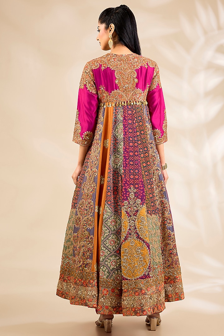Magenta Silk Printed & Embroidered Bridal Anarkali Set by Debyani at Pernia's Pop Up Shop