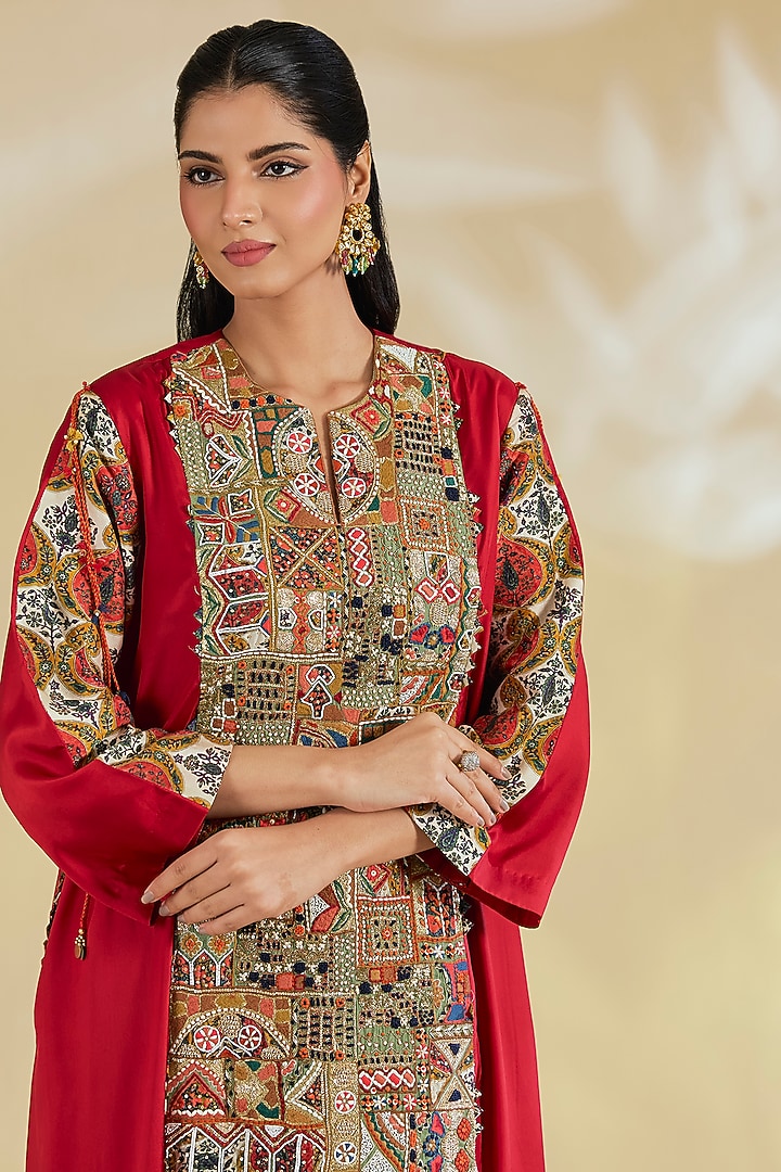 Maroon Silk Hand & Machine Embroidered Kurta Set by Debyani at Pernia's Pop Up Shop