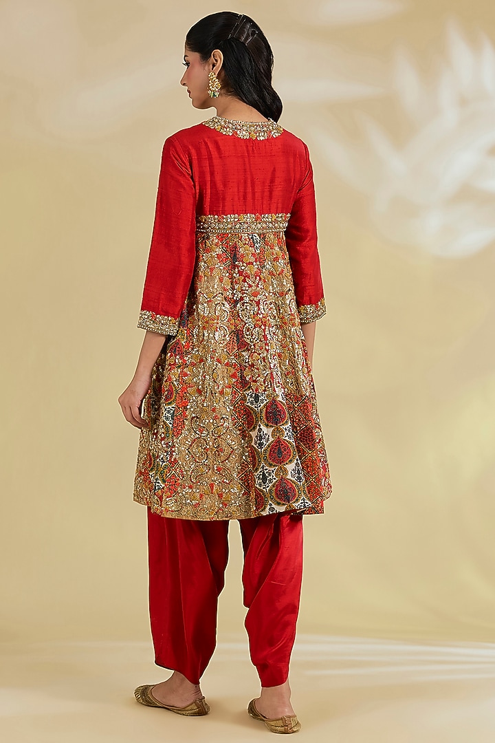 Maroon Silk Hand & Machine Embroidered Kalidar Kurta Set by Debyani at Pernia's Pop Up Shop