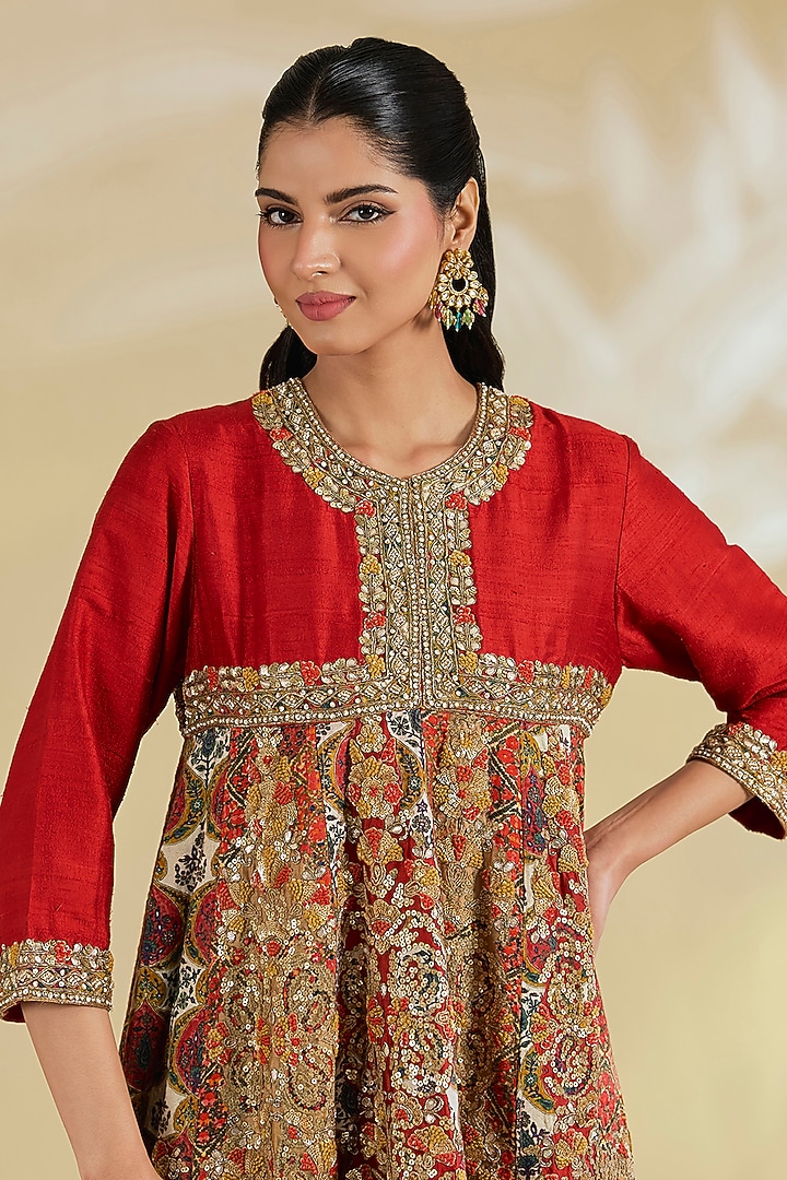 Maroon Silk Hand & Machine Embroidered Kalidar Kurta Set by Debyani at Pernia's Pop Up Shop