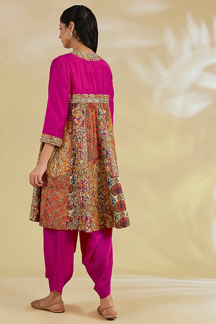 Pink Silk Hand & Machine Embroidered Kalidar Kurta Set by Debyani at Pernia's Pop Up Shop