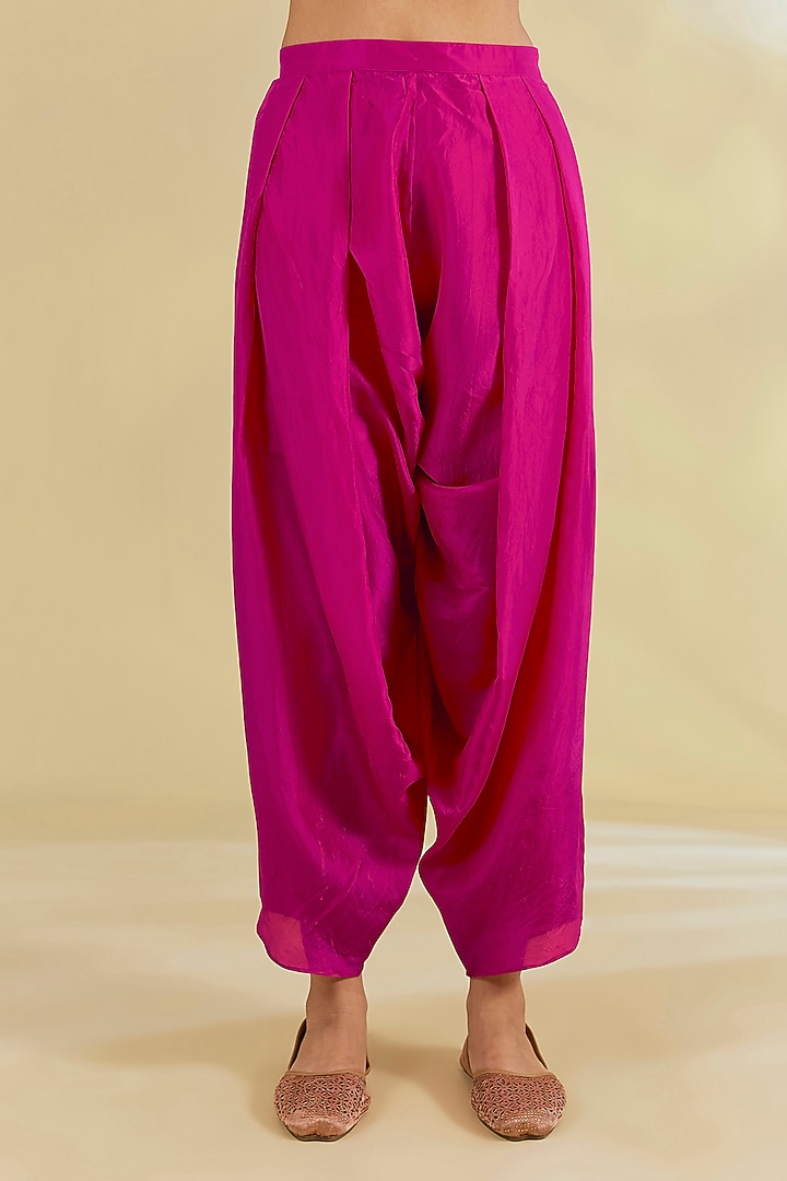 Pink Silk Hand & Machine Embroidered Kalidar Kurta Set by Debyani at Pernia's Pop Up Shop
