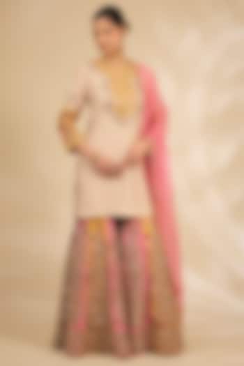 Multi-Colored Silk Hand Embroidered Bridal Sharara Set by Debyani at Pernia's Pop Up Shop