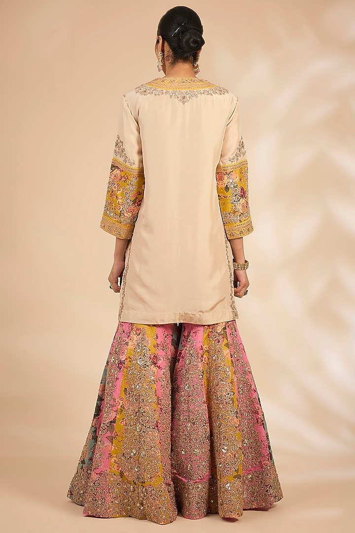 Multi-Colored Silk Hand Embroidered Bridal Sharara Set by Debyani at Pernia's Pop Up Shop