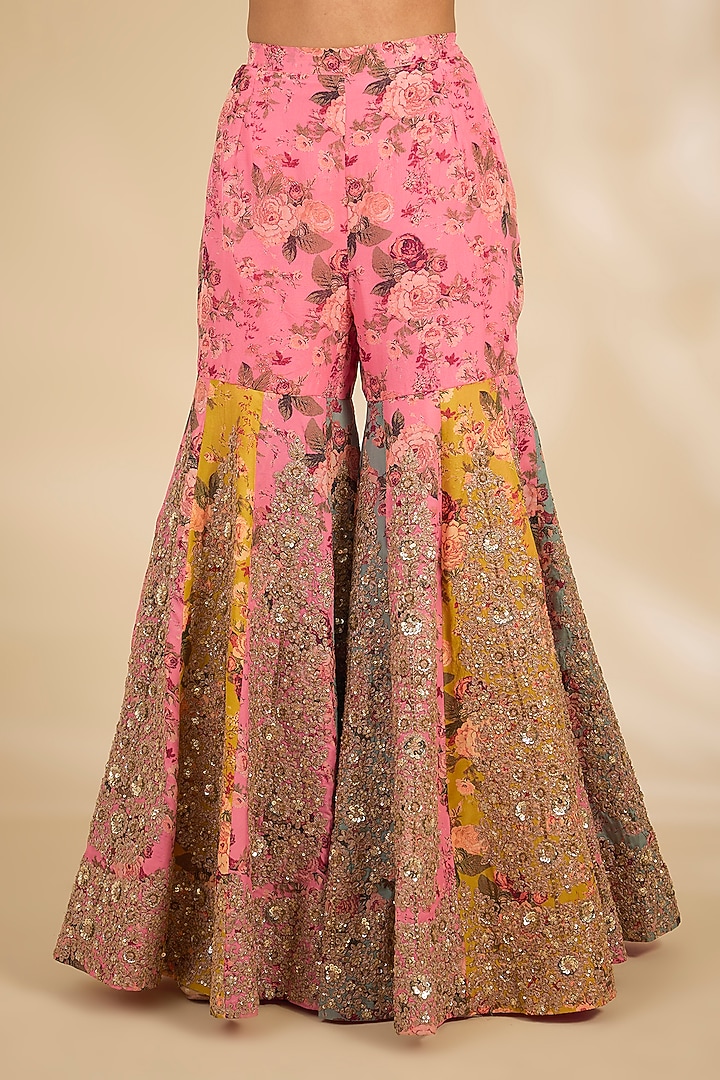 Multi-Colored Silk Hand Embroidered Bridal Sharara Set by Debyani at Pernia's Pop Up Shop