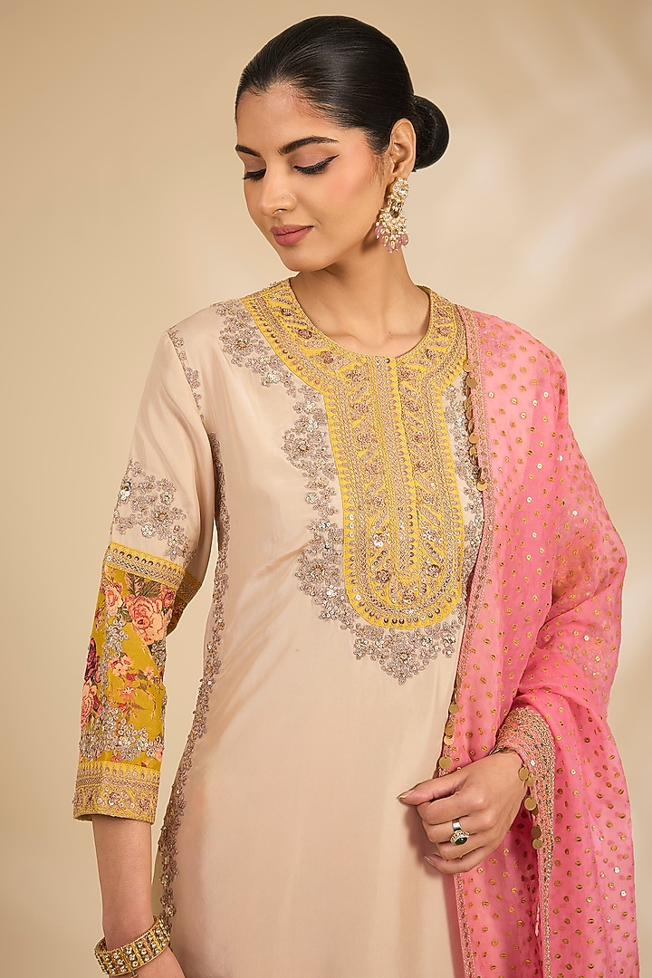 Multi-Colored Silk Hand Embroidered Bridal Sharara Set by Debyani at Pernia's Pop Up Shop