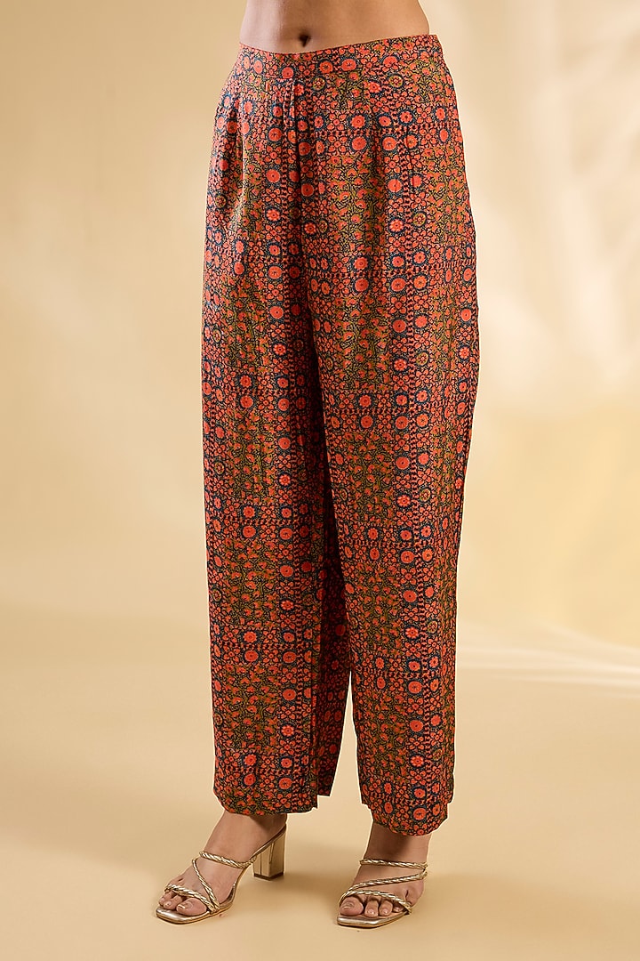 Red Silk Hand & Machine Embroidered Kurta Set by Debyani at Pernia's Pop Up Shop