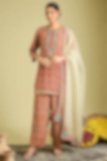 Multi-Colored Silk Hand & Machine Embroidered Kurta Set by Debyani at Pernia's Pop Up Shop