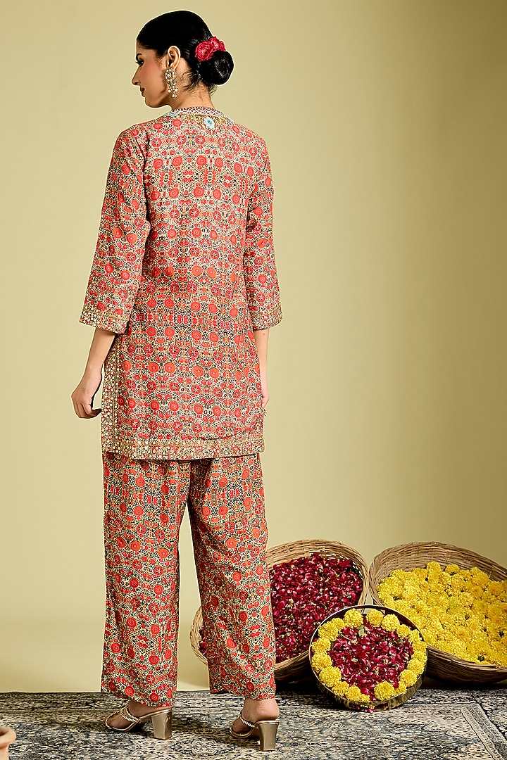 Multi-Colored Silk Hand & Machine Embroidered Kurta Set by Debyani at Pernia's Pop Up Shop