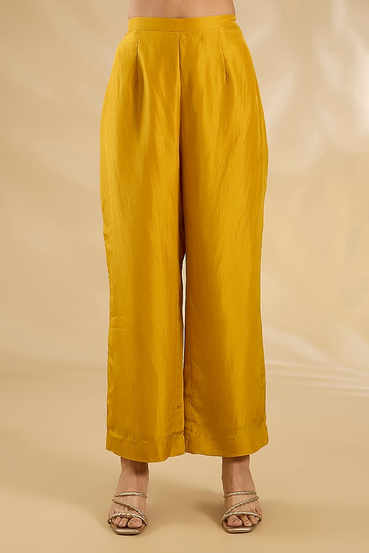 Mustard & Maroon Silk Embroidered Kaftan Set by Debyani at Pernia's Pop Up Shop