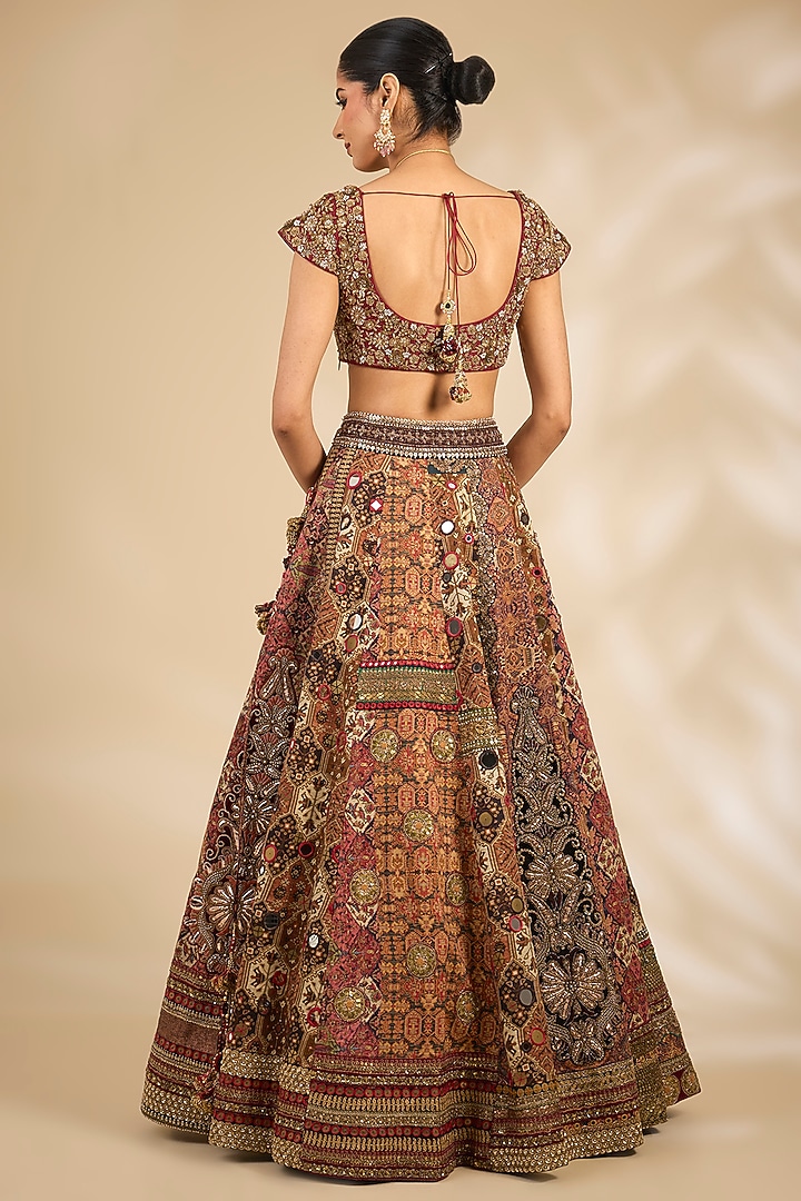 Multi-Colored Silk Hand & Machine Embroidered Bridal Lehenga Set by Debyani at Pernia's Pop Up Shop