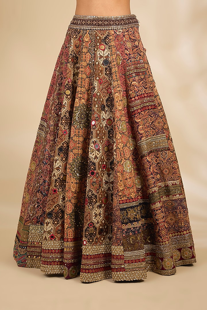 Multi-Colored Silk Hand & Machine Embroidered Bridal Lehenga Set by Debyani at Pernia's Pop Up Shop