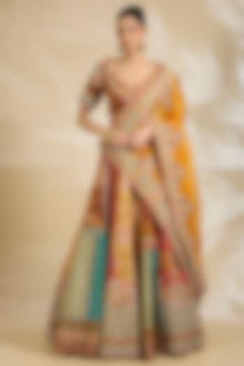 Multi-Colored Chanderi & Organza Embroidered Bridal Lehenga Set by Debyani at Pernia's Pop Up Shop