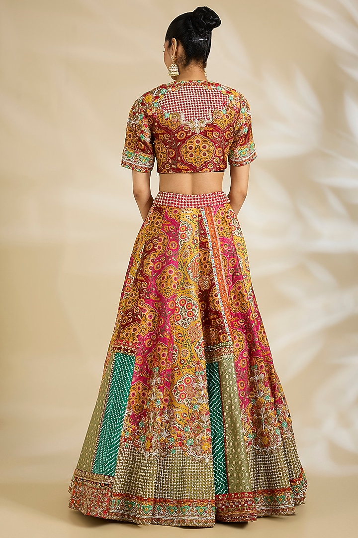 Multi-Colored Chanderi & Organza Embroidered Bridal Lehenga Set by Debyani at Pernia's Pop Up Shop
