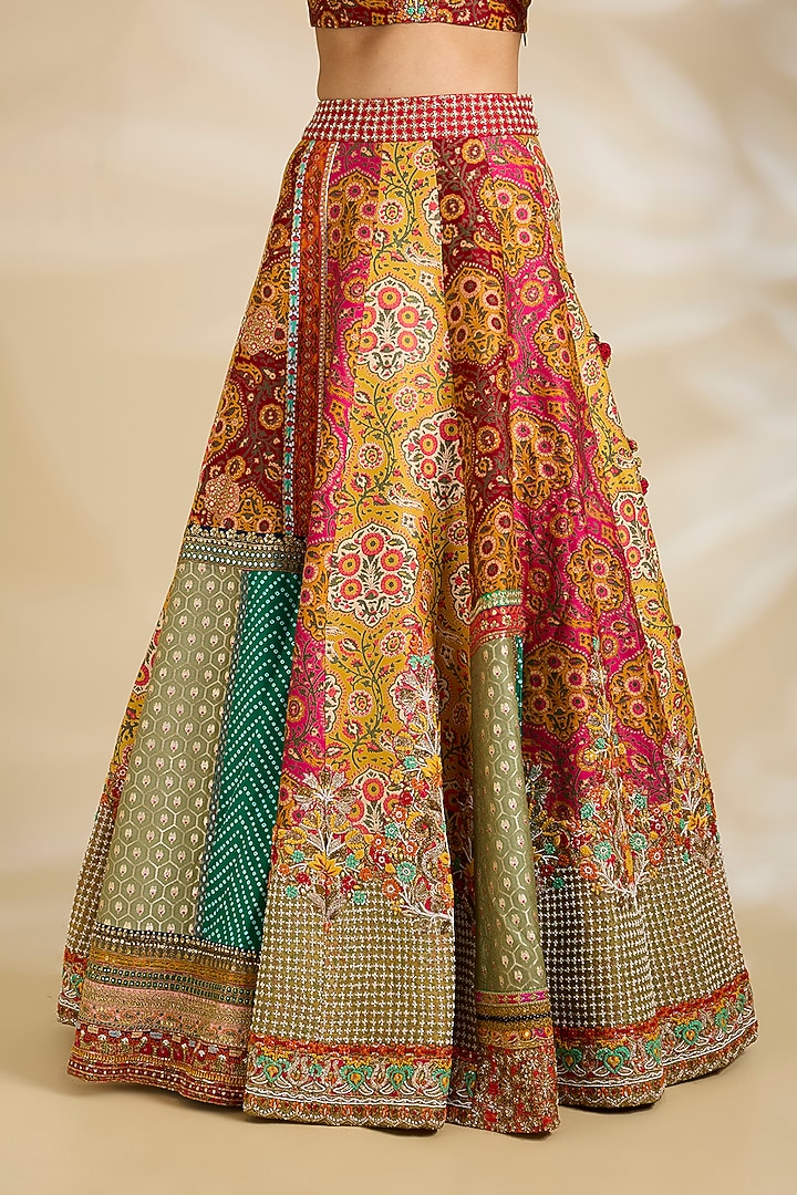 Multi-Colored Chanderi & Organza Embroidered Bridal Lehenga Set by Debyani at Pernia's Pop Up Shop